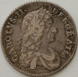 SHILLINGS 1681  CHARLES II A OVER A AND L OVER I IN CAROLVS VERY RARE NVF