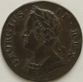 HALFPENCE 1743  GEORGE II  GVF