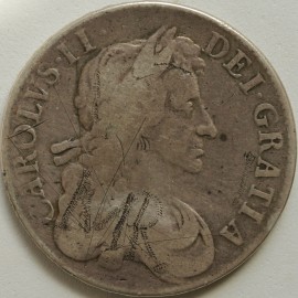 CROWNS 1684  CHARLES II 4TH BUST VERY SCARCE GRAFFITI ON OBVERSE F/FAIR