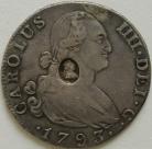 HALF CROWNS 1793  GEORGE III 4 REALES MADRID OVAL COUNTERMARK RARE GVF