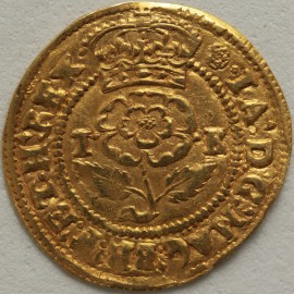 HAMMERED GOLD 1605 -1606 JAMES I THISTLE CROWN MM ROSE SCARCE GVF