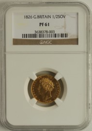 HALF SOVEREIGNS 1826  GEORGE IV GEORGE IV PROOF VERY RARE NGC SLABBED  PF61