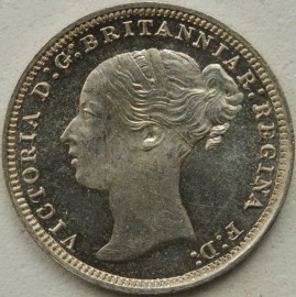 THREEPENCES SILVER 1873  VICTORIA TINY EDGE KNOCK UNC LUS