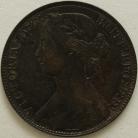 PENNIES 1860  VICTORIA TOOTHED BORDER LCWYON BELOW BUST F15 SCARCE GVF