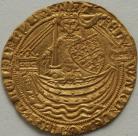 EDWARD III 1361 -1369 EDWARD III HALF NOBLE. TREATY PERIOD. ANNULET BEFORE EDWARD. DOUBLE SALTIRE STOPS. MM CROSS POTENT GVF