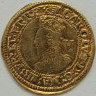 CHARLES I 1636 -1638 CHARLES I GOLD CROWN. TOWER MINT. GR.D. BUST 5. WITH FLAMING LACE COLLAR. REVERSE. OVAL CROWNED SHIELD. MM TUN. SCARCE NVF