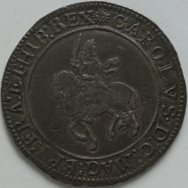 CROWNS 1645 -46 CHARLES I TOWER MINT UNDER PARLIAMENT. GR IV. TYPE 4 HORSEMAN. KING ON HORSEBACK SWORD UPRIGHT. REVERSE OVAL SHIELD. MM SUN. A SUPERB EXAMPLE S2761 EF