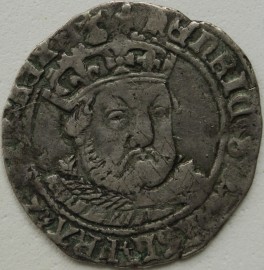 HENRY VIII 1544 1547 HENRY VIII GROAT. 3RD COINAGE. TOWER MINT. FACING BUST I. MM LIS. SCARCE NVF
