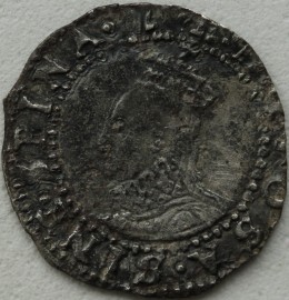 ELIZABETH I 1601  ELIZABETH I PENNY. 7TH ISSUE. WITHOUT ROSE OR DATE. CIVITAS LONDON. MM I. SCARCE GRADE GVF