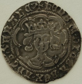 HENRY VI 1470 -1471 HENRY VI GROAT. LONDON MINT. READS HENRIC. TREFOIL STOPS ON OBVERSE. MM CROSS PATTEE ON OBVERSE. RESTORATION CROSS ON REVERSE. SCARCE. NICE PORTRAIT  NEF