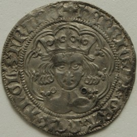 HENRY VI 1422 -1427 HENRY VI GROAT. ANNULET ISSUE. YOUNG PORTRAIT. ANNULETS AT NECK. CALAIS MINT. MM PIERCED CROSS. SUPERB PORTRAIT NEF