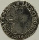 JAMES I 1621 -1623 JAMES I SHILLING. 3RD COINAGE. 6TH BUST. LONG CURLY HAIR. MM THISTLE GF