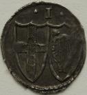COMMONWEALTH 1649 -1660 COMMONWEALTH PENNY. CO-JOINED SHIELDS. NO MINT MARK VF