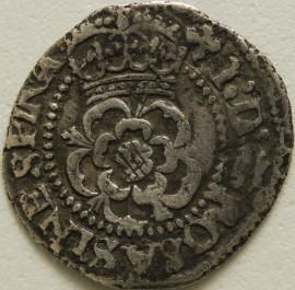 JAMES I 1624  JAMES I HALFGROAT. 3RD COINAGE. NO STOPS ON REVERSE. MM TREFOIL NVF