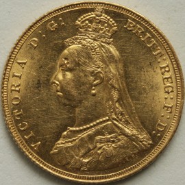 SOVEREIGNS 1887  VICTORIA JUBILEE HEAD - DIE FLAW ON HEAD BU