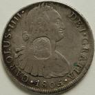 CROWNS 1805  GEORGE III 8 REALES OCTAGONAL COUNTERMARK PERU/LIMA VERY RARE NVF