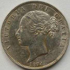 HALF CROWNS 1874  VICTORIA SCRATCHES ON OBVERSE GEF