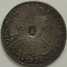 CROWNS 1794  GEORGE III 8 REALES OVAL COUNTERMARK MEXICO NEF