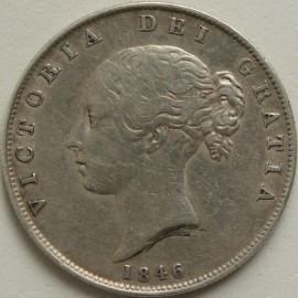 HALF CROWNS 1846  VICTORIA SCARCE - DIE FLAW AT BASE OF NECK VF/GVF