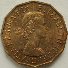 THREEPENCES BRASS 1955  ELIZABETH II  BU