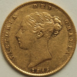 HALF SOVEREIGNS 1865  VICTORIA VICTORIA DIE NUMBER 27 GVF