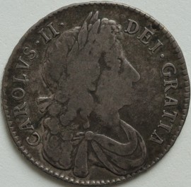 HALF CROWNS 1679  CHARLES II 4TH BUST TERTIO PRIMO INSTEAD OF GRATTIA ESC481A VERY RARE  GF/NVF