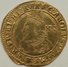 HAMMERED GOLD 1625 -1649 CHARLES I UNITE. TOWER MINT. 1ST BUST IN CORONATION ROBES. DOUBLE ARCHED CROWN. MM LIS GVF