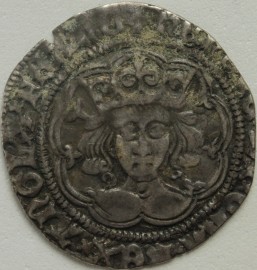 HENRY VI 1422 -1430 HENRY VI GROAT. ANNULET ISSUE. YOUNG PORTRAIT. ANNULETS AT NECK. CALAIS MINT. MM CROSS II.  NVF