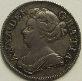 SHILLINGS 1708  ANNE ROSES & PLUMES  VF