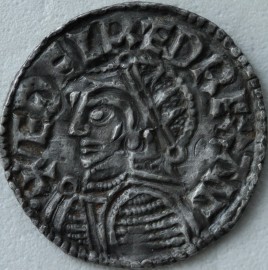 ANGLO SAXON-LATE PERIOD 978 -1016 AETHELRED II PENNY. HELMET TYPE. LINCOLN. ARMOURED BUST LEFT IN. RADIATE HELMET. CYTLBRN MO LINC  GVF