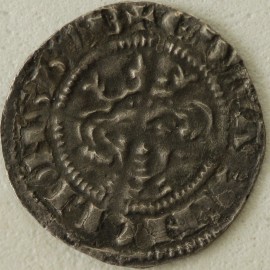 EDWARD I 1272 -1307 EDWARD I HALFPENNY. CLASS I. BURY ST.EDMUNDS. LOMBARDIC E. REVERSE VILLA BEREVICI. ROMAN E. RARE VERY GOOD PORTRAIT (N1085/1) GVF