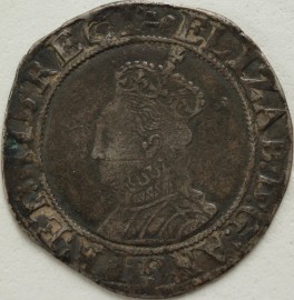 ELIZABETH I 1596 -1598 ELIZABETH I SHILLING. 6th ISSUE. MM KEY/ WOOLPACK. EXCEEDINGLY RARE MULE NVF