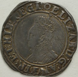 ELIZABETH I 1600  ELIZABETH I SHILLING. 6TH ISSUE . MM 0. SCRATCHES ON OBVERSE NVF