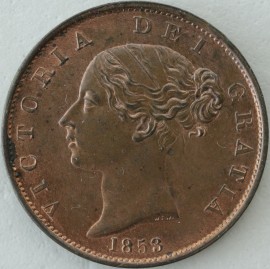 HALFPENCE 1853  VICTORIA 3 OVER 2 VERY SCARCE UNC LUS