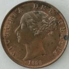 HALFPENCE 1859  VICTORIA 5 OVER 5. TINY STAIN UNC LUS