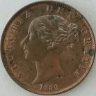 HALFPENCE 1859  VICTORIA 5 OVER 5. TINY STAIN UNC LUS