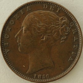 FARTHINGS 1850  VICTORIA UNBARRED A'S IN BRITANNIA GVF