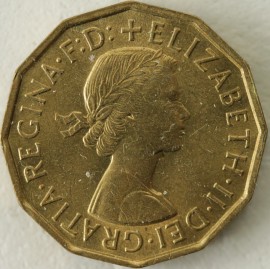 THREEPENCES BRASS 1959  ELIZABETH II  BU