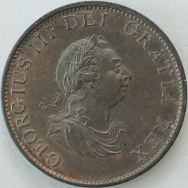 HALFPENCE 1799  GEORGE III 5 GUNS SUPERB TONED  UNC