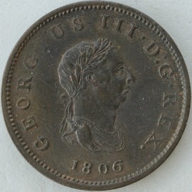 HALFPENCE 1806  GEORGE III NO BERRIES. GEF