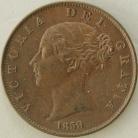 HALFPENCE 1859  VICTORIA 9 OVER 8 SCARCE UNC T