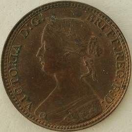 HALFPENCE 1860  VICTORIA ROUND BEADS UNC T