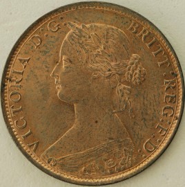 HALFPENCE 1861  VICTORIA F273 SMALL SPOTS ON OBVERSE UNC LUS