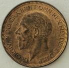 HALFPENCE 1925  GEORGE V MOD EFF. PATCHY TONING UNC T