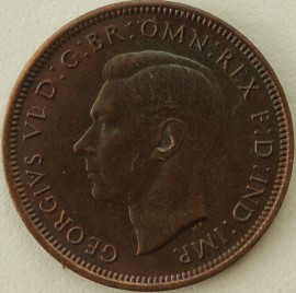 HALFPENCE 1943  GEORGE VI SUPERB TONED UNC T