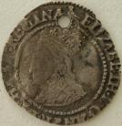 ELIZABETH I 1560 -1561 ELIZABETH I HALFGROAT. 2ND ISSUE. WITHOUT ROSE OR DATE. MM. MARTLET. PIERCED GF