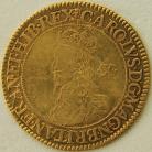 HAMMERED GOLD 1631 -1632 CHARLES I  CHARLES I. DOUBLE CROWN. BRIOTS FIRST MILLED ISSUE. SIGNED 'B' BOTH SIDES. CROWNED BUST LEFT. MM DAISY. GVF