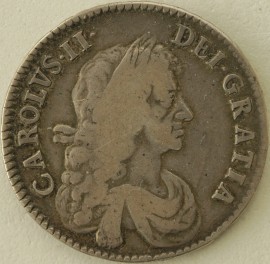 HALF CROWNS 1671  CHARLES II 3RD BUST. TERTIO GF