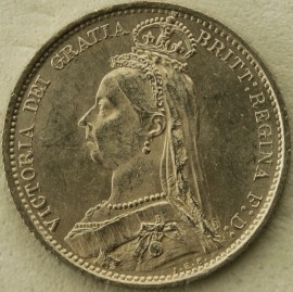 SIXPENCES 1887  VICTORIA JUBILEE HEAD. R OVER V IN VICTORIA. RARE. BU