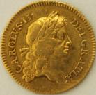 HALF GUINEAS 1669  CHARLES II CHARLES II 1ST LAUREATE HEAD. S3347. FIRST EVER HALF GUINEA PRODUCED. VERY SCARCE. VF/GVF